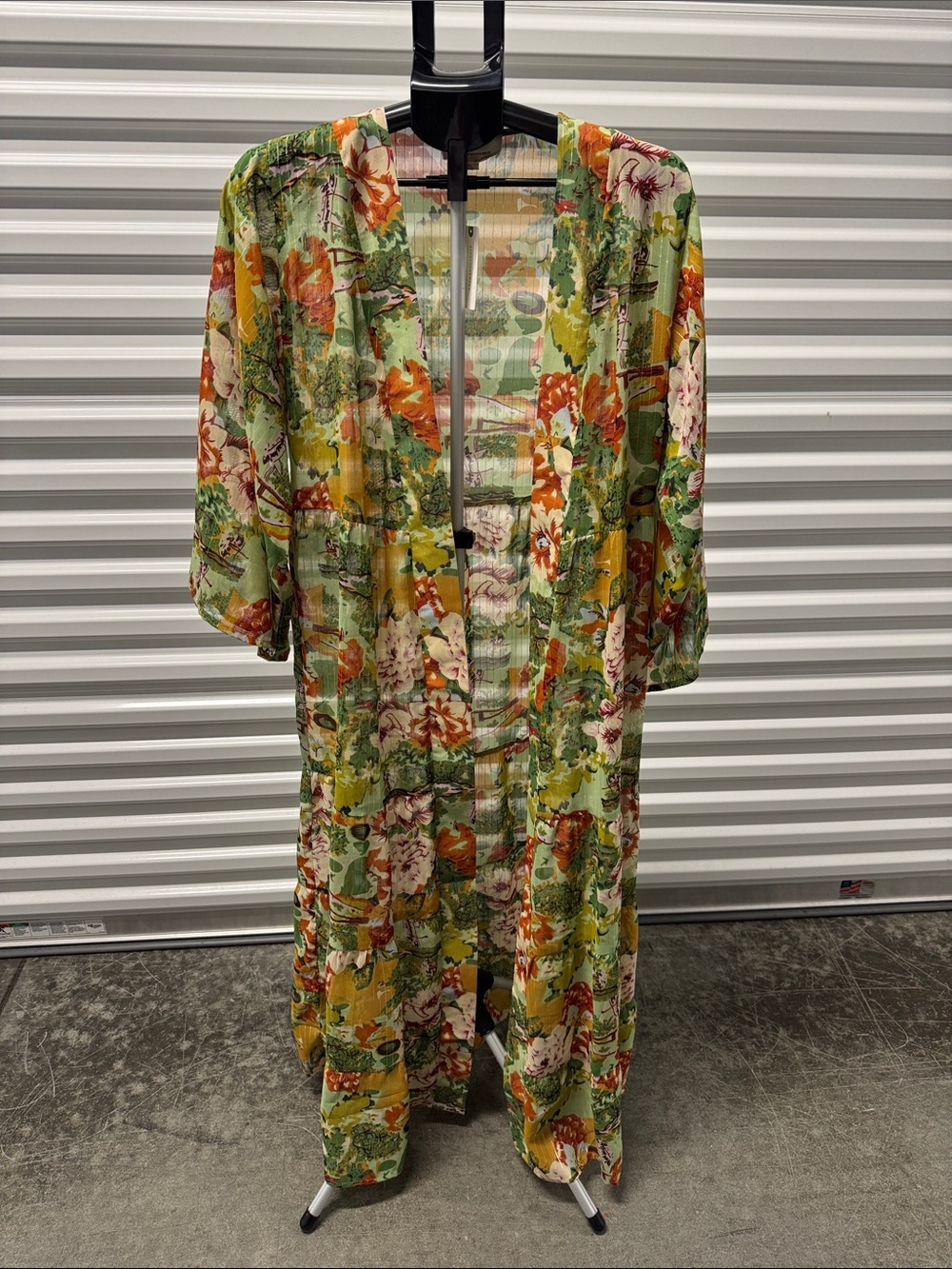 Anthropologie Floral Sheer Kimono Cardigan in Green, Yellow, Orange